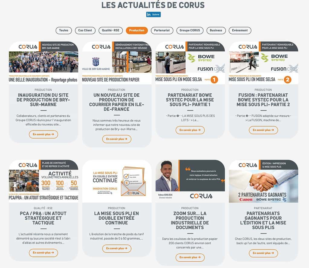 production courriers CORUS