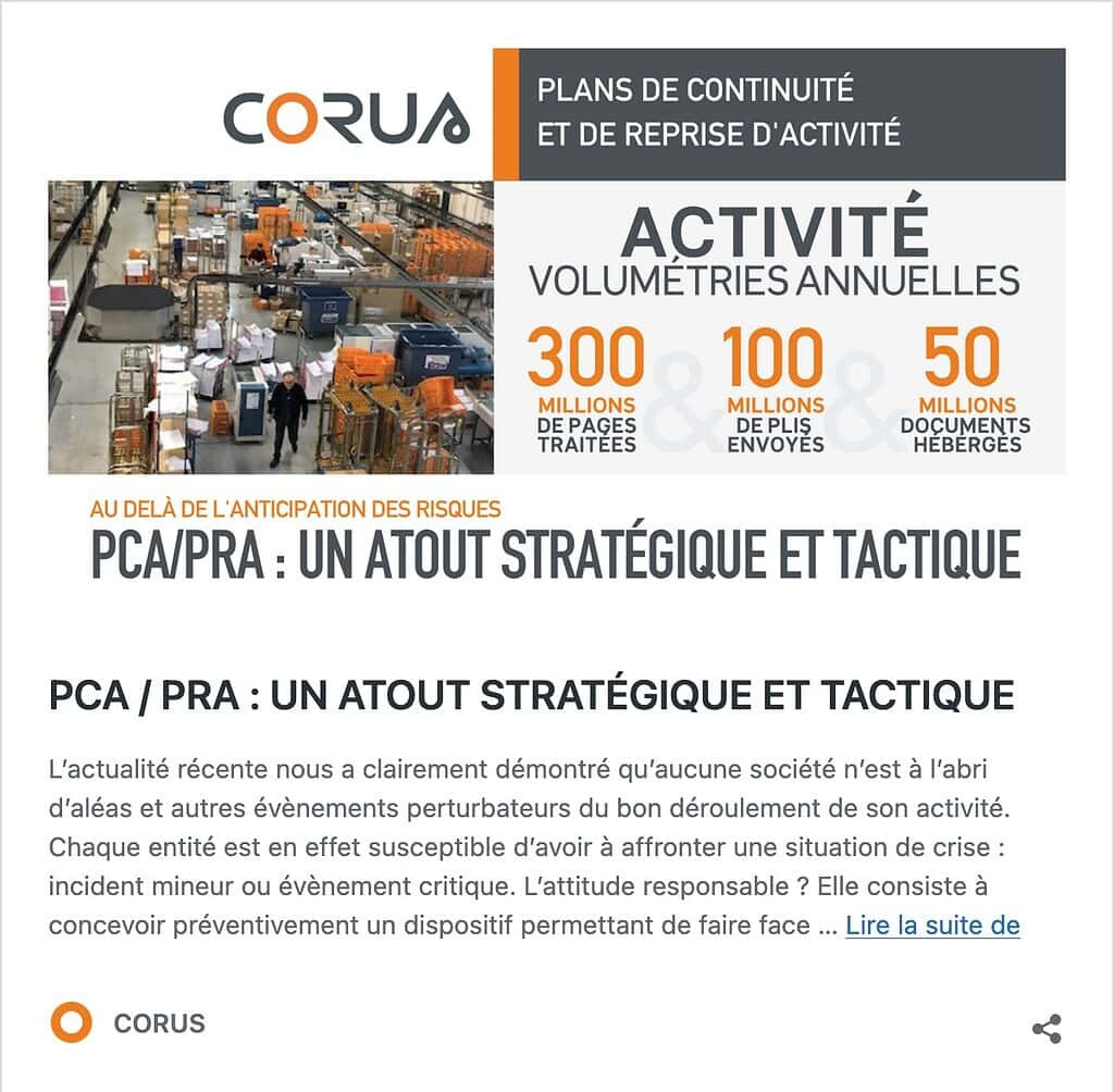 PCA PRA production courrier postal CORUS